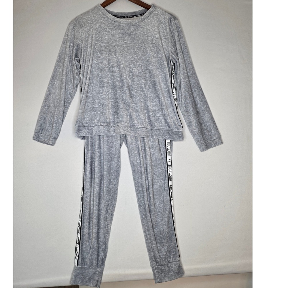 Juicy‎ Couture Small Gray Sleepwear Pajama Jogger Set Spellout Velour loungewear
